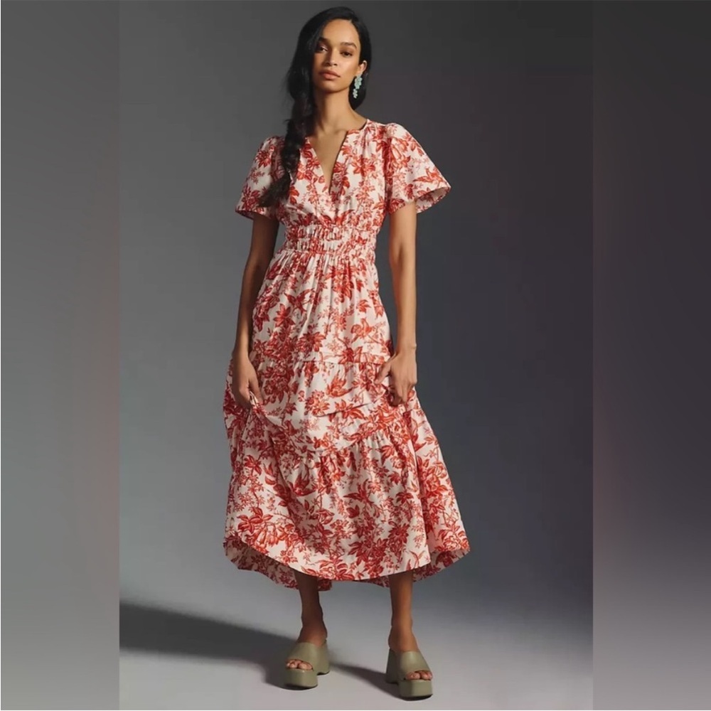 Anthropologie The Somerset Midi Maxi Dress Coral Floral size Small Boho Chic